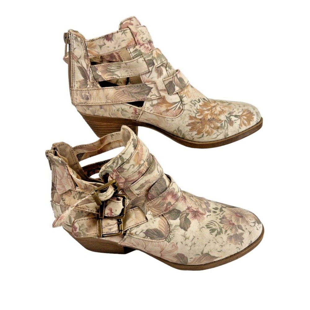Mudd Women's Size 8.5 Ankle Boots Floral With Buckle Straps and Zipper